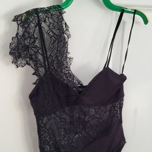ZARA Black Lace detailed body suit SZ small